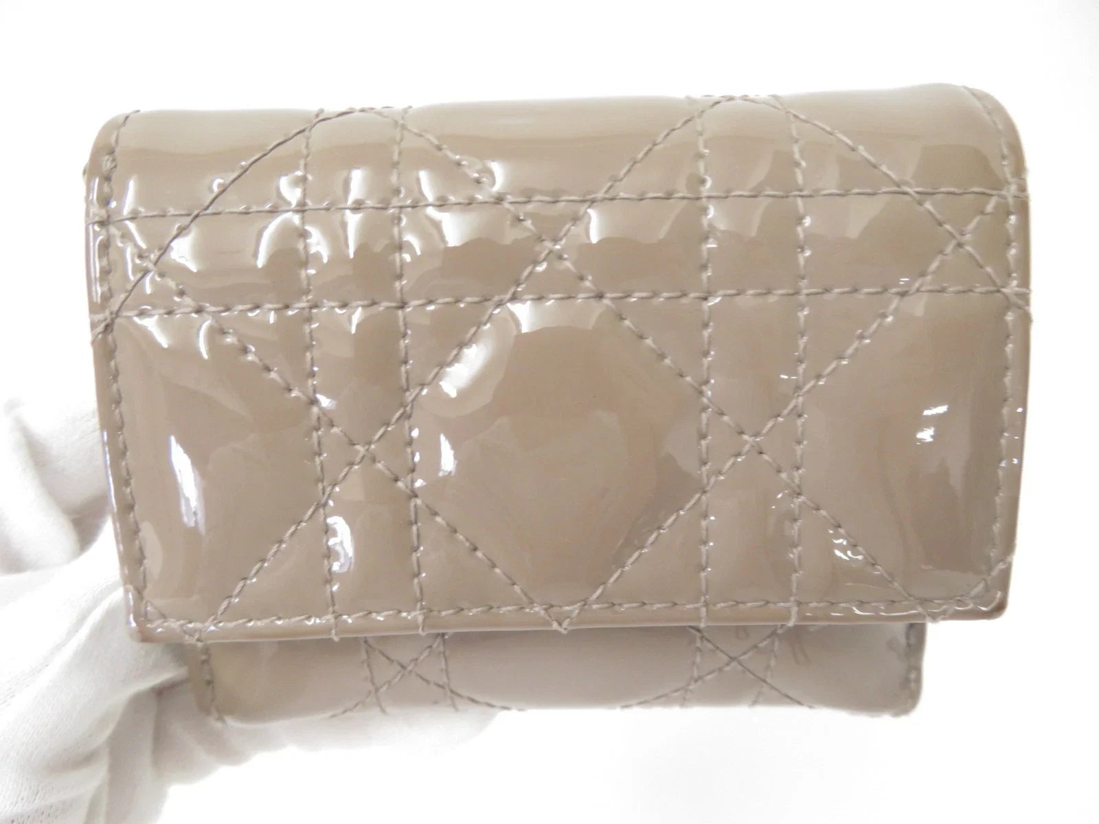 Christian DIOR Cannage Patent Leather Trifold Compact Wallet