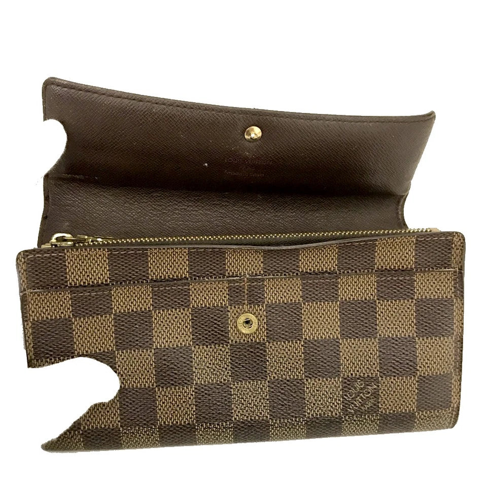 Louis Vuitton Damier Porte Feuille Sarah Long Bifold Wallet Brown CA0094