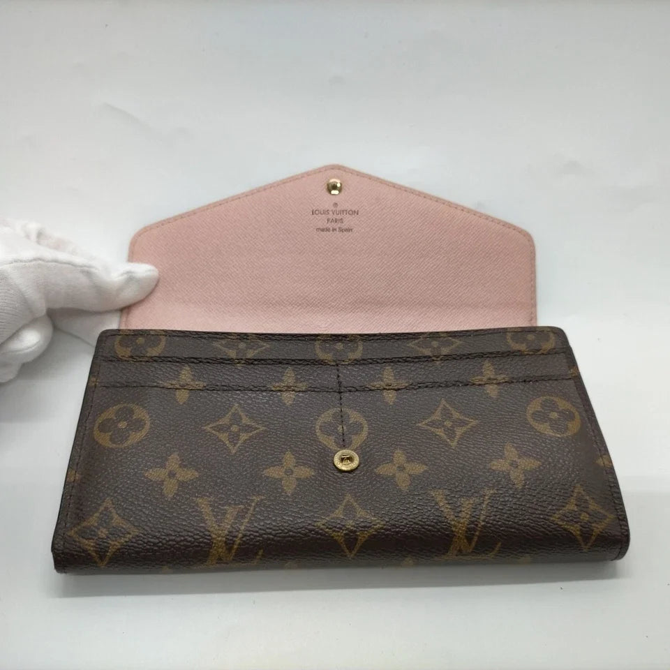 $740 2018 Louis Vuitton  Sarah Wallet NM Brown Monogram CA3128