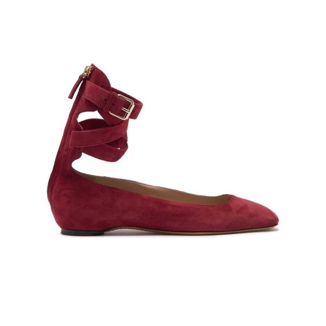 Valentino Red Suede Ankle Wrap Ballet Rubino Flats US 8.5