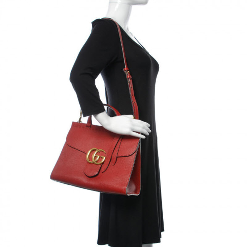 Gucci GG Marmont Top Handle Calfskin Small Red Leather Shoulder Bag
