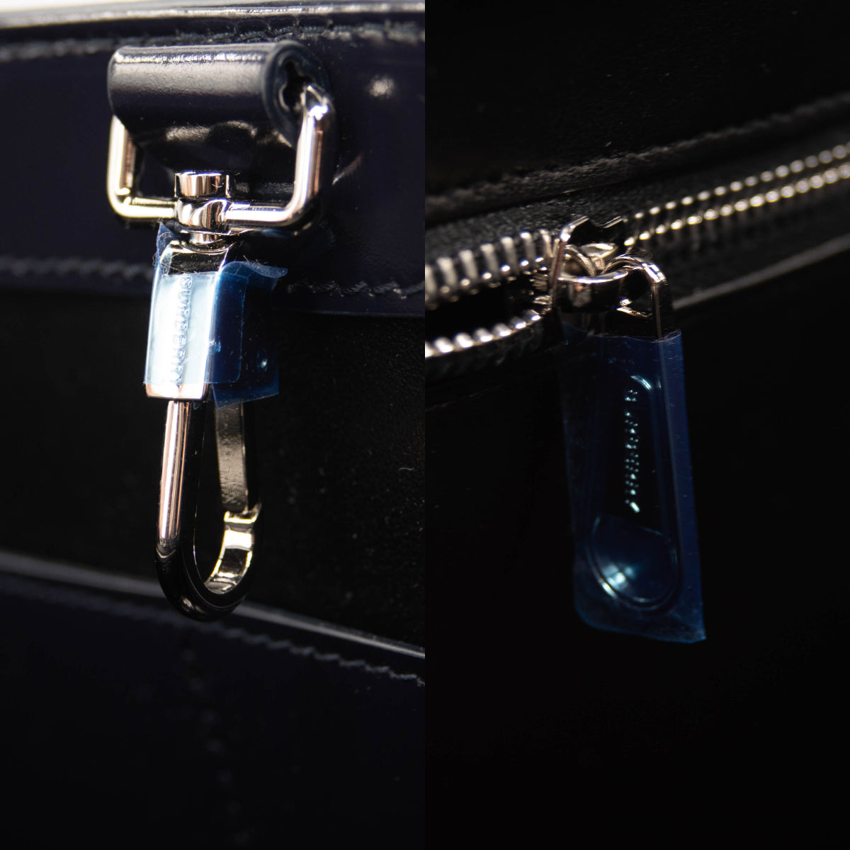 Burberry Denny Embossed Check Leather Tote Blue Patent