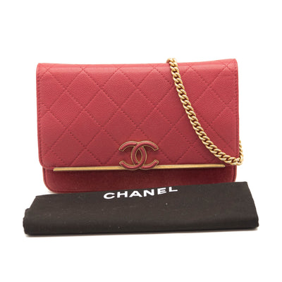 Chanel Grained Calfskin Stitched Small WOC CC Flap Bag Pink Chain