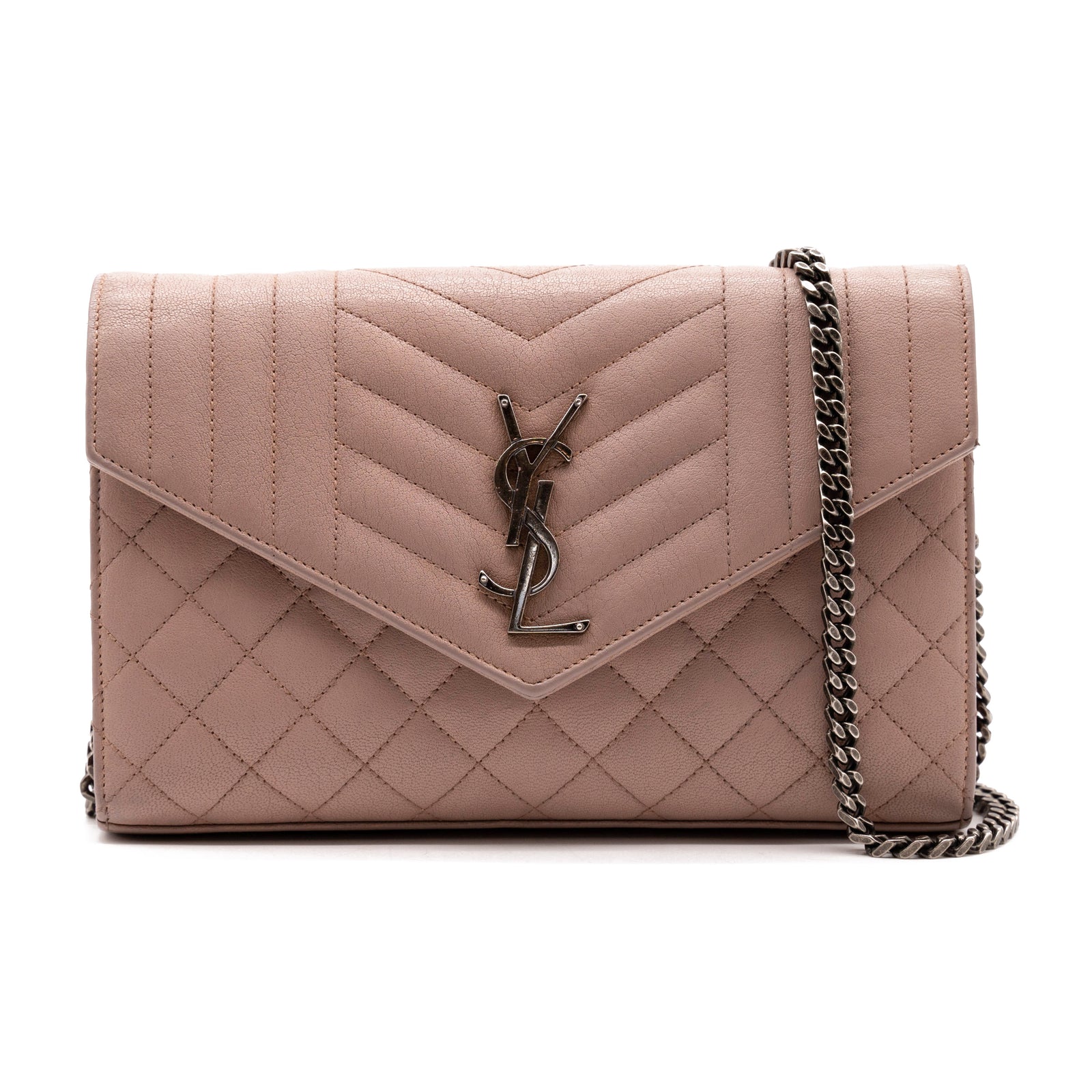 Saint Laurent Chain Wallet Monogram Envelope Tri-quilt Beige Sheepskin Leather Shoulder Bag