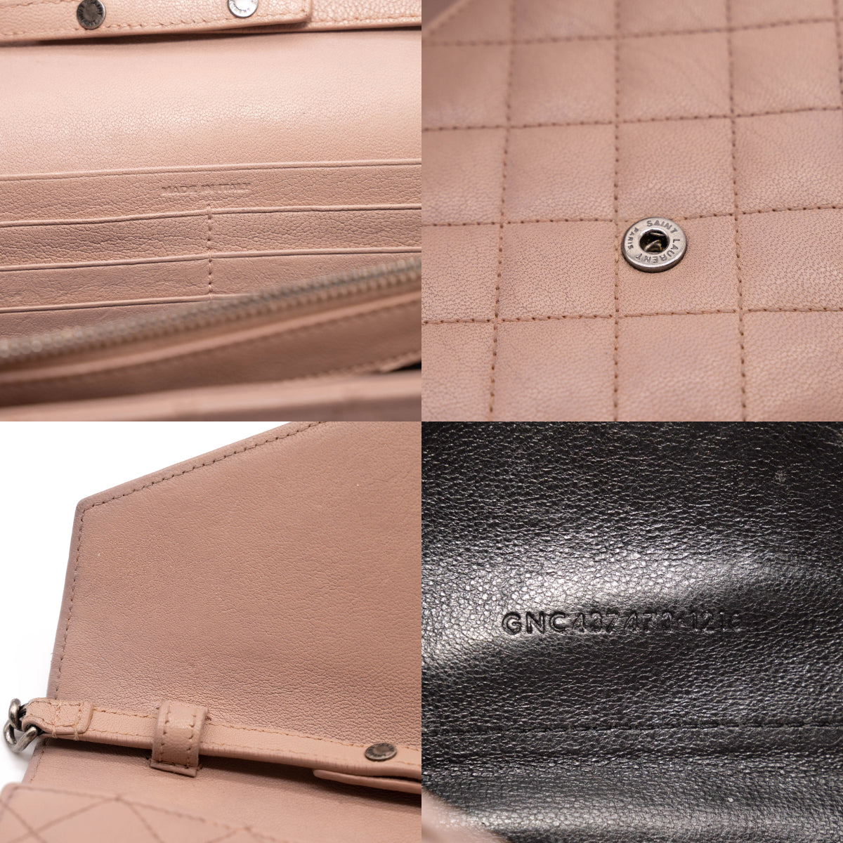 Saint Laurent Chain Wallet Monogram Envelope Tri-quilt Beige Sheepskin Leather Shoulder Bag