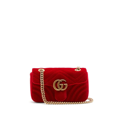 GUCCI GG Marmont Mini Quilted Velvet Shoulder Bag Red
