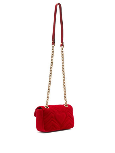 GUCCI GG Marmont Mini Quilted Velvet Shoulder Bag Red