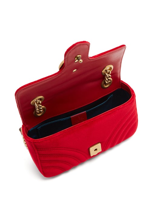 GUCCI GG Marmont Mini Quilted Velvet Shoulder Bag Red
