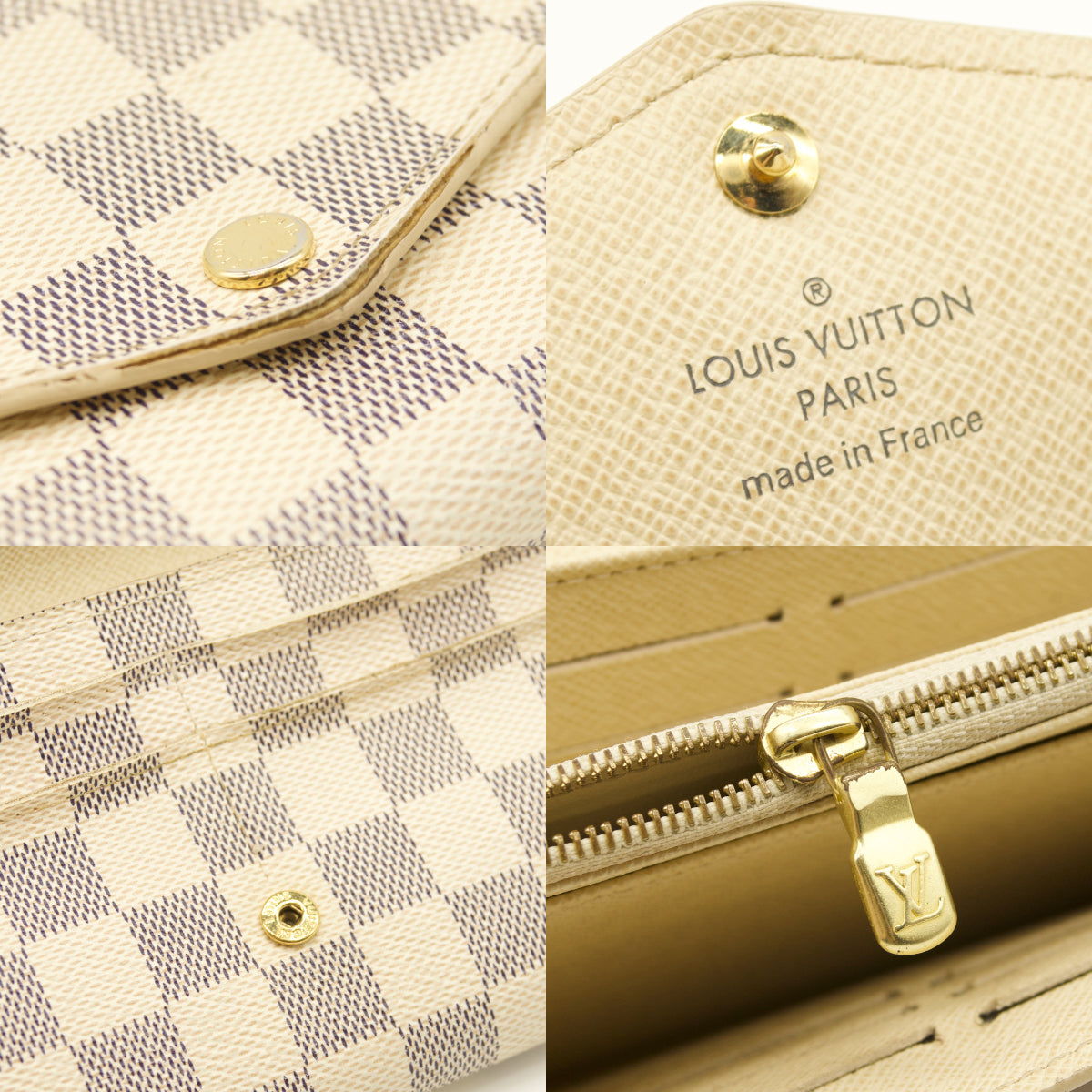 USED Louis Vuitton Damier Azur Sarah NM Flap Wallet White Canvas