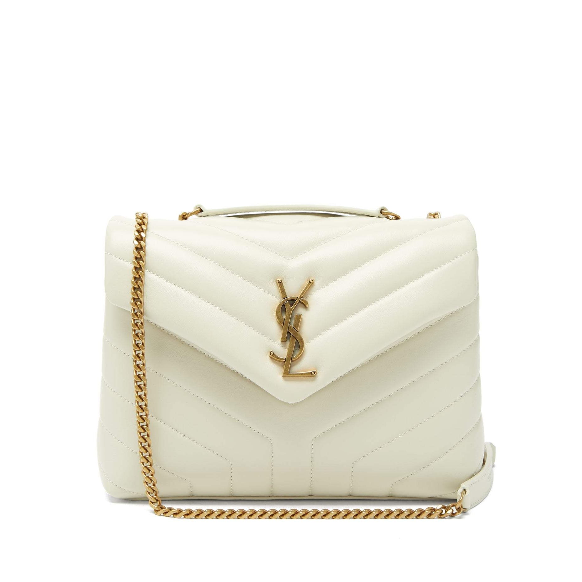 Saint Laurent Small Loulou Monogram Quilted Leather Crossbody White