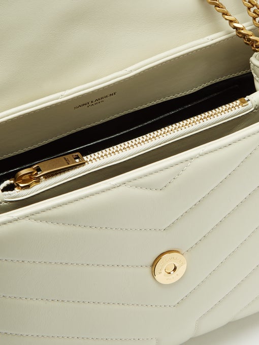 Saint Laurent Small Loulou Monogram Quilted Leather Crossbody White