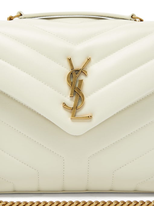 Saint Laurent Small Loulou Monogram Quilted Leather Crossbody White