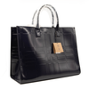 Burberry Denny Embossed Check Leather Tote Blue Patent