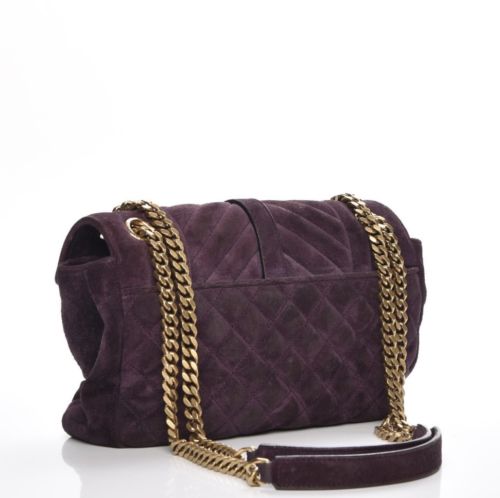 Saint Laurent Purple Monogram Quilted Matelassé Suede Envelope Satchel Triquilt - MyDesignerly