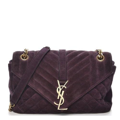 Saint Laurent Purple Monogram Quilted Matelassé Suede Envelope Satchel Triquilt - MyDesignerly