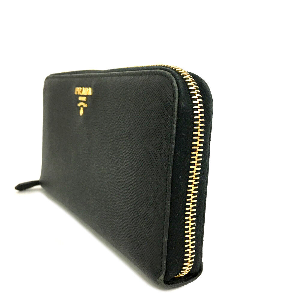 USED PRADA Saffiano Zip Around Wallet Black