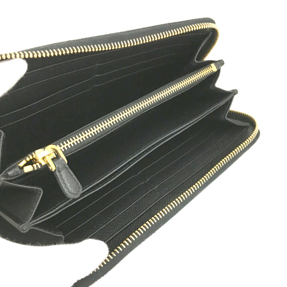 USED PRADA Saffiano Zip Around Wallet Black