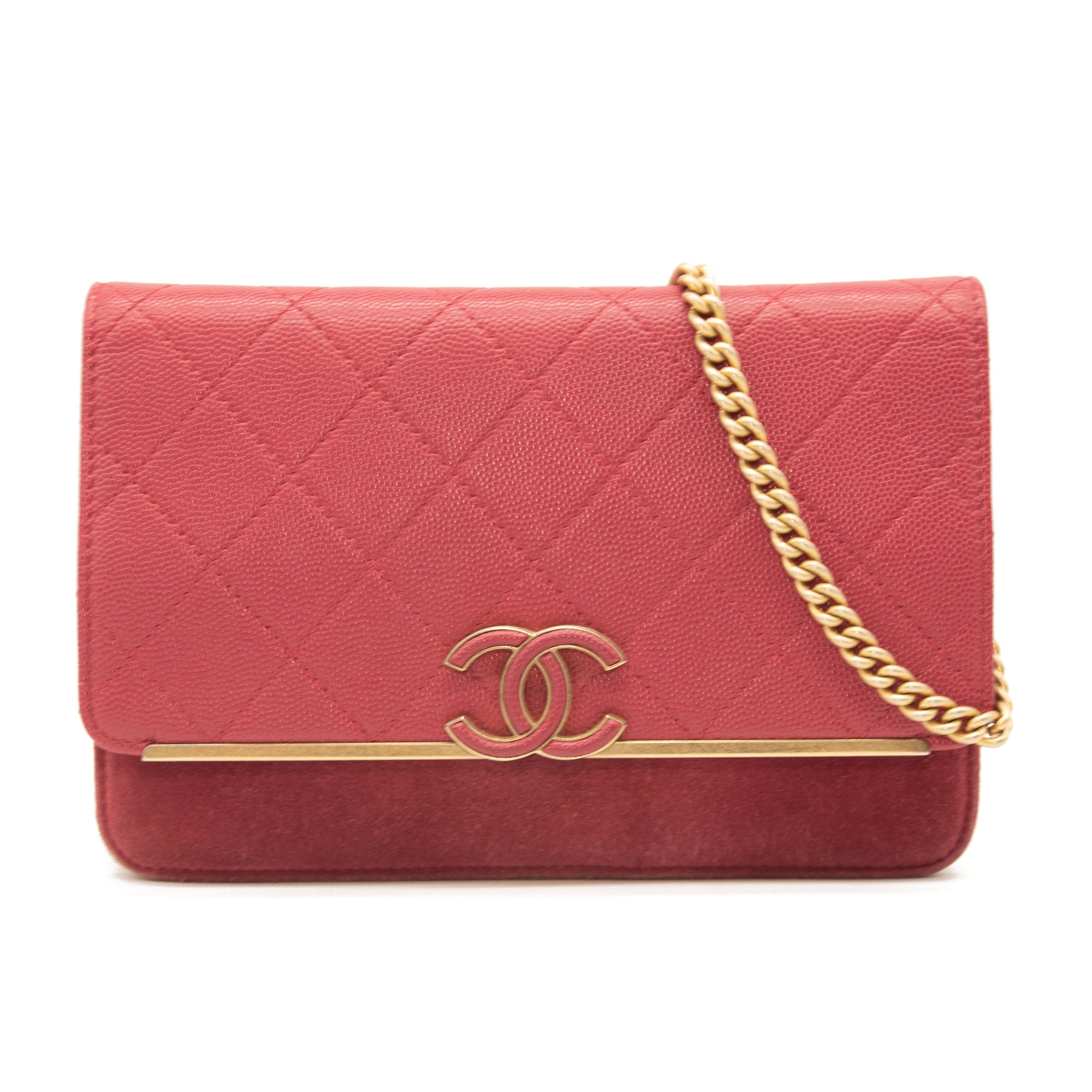Chanel Grained Calfskin Stitched Small WOC CC Flap Bag Pink Chain Flap -  MyDesignerly
