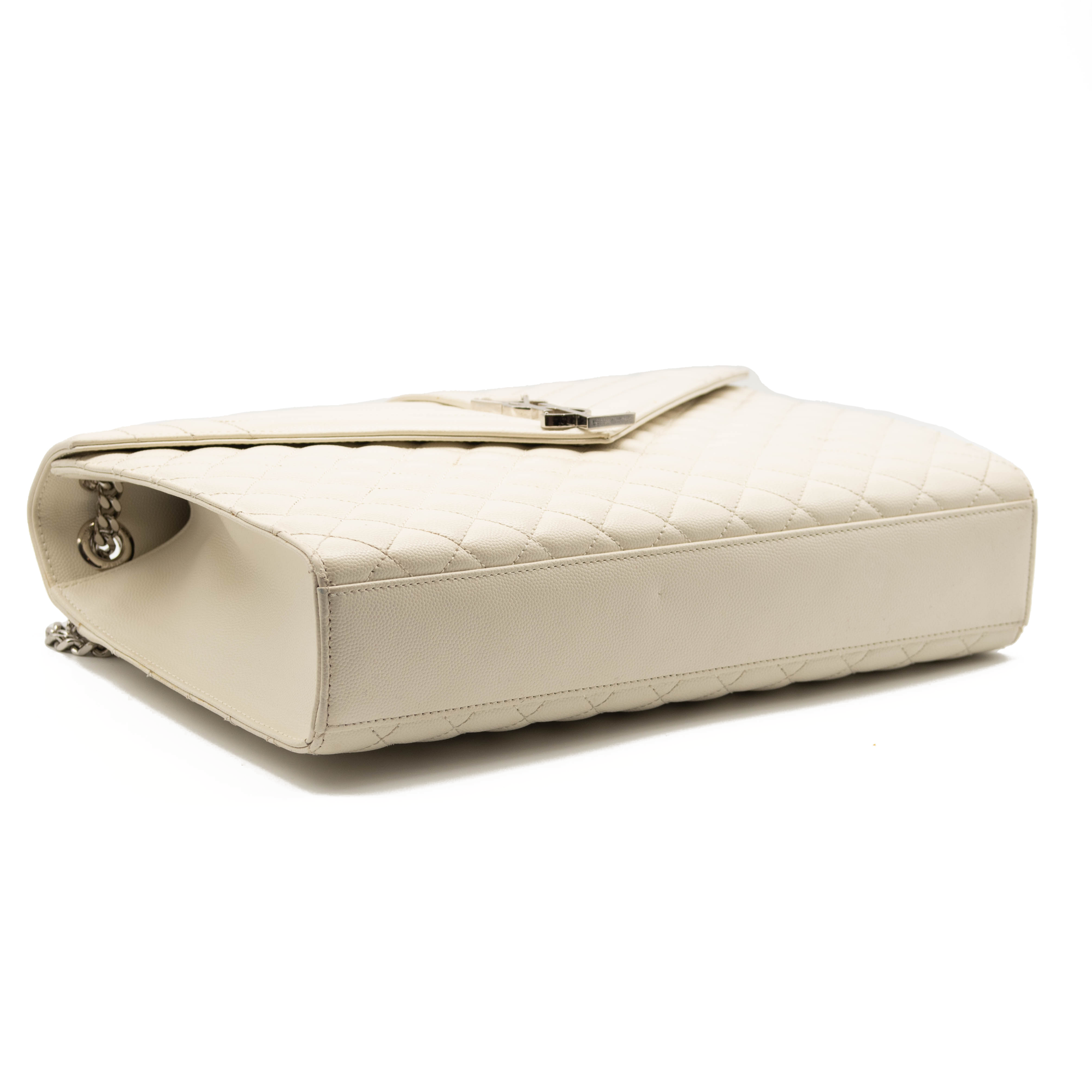 Saint Laurent Grain De Poudre Mixed Matelasse Large Triquilt Monogram Satchel Porcellana White