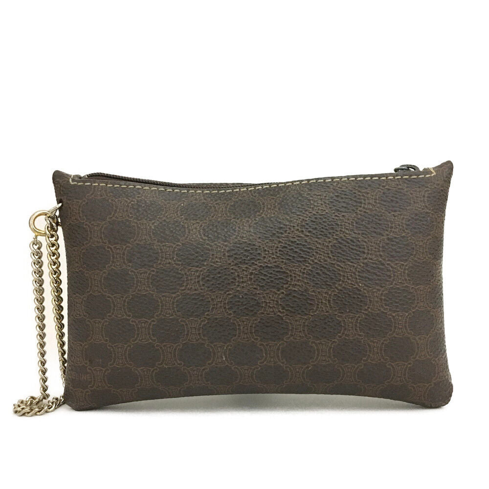 CELINE Triumph PVC Cosmetic Pouch Bag with Chain Wristlet