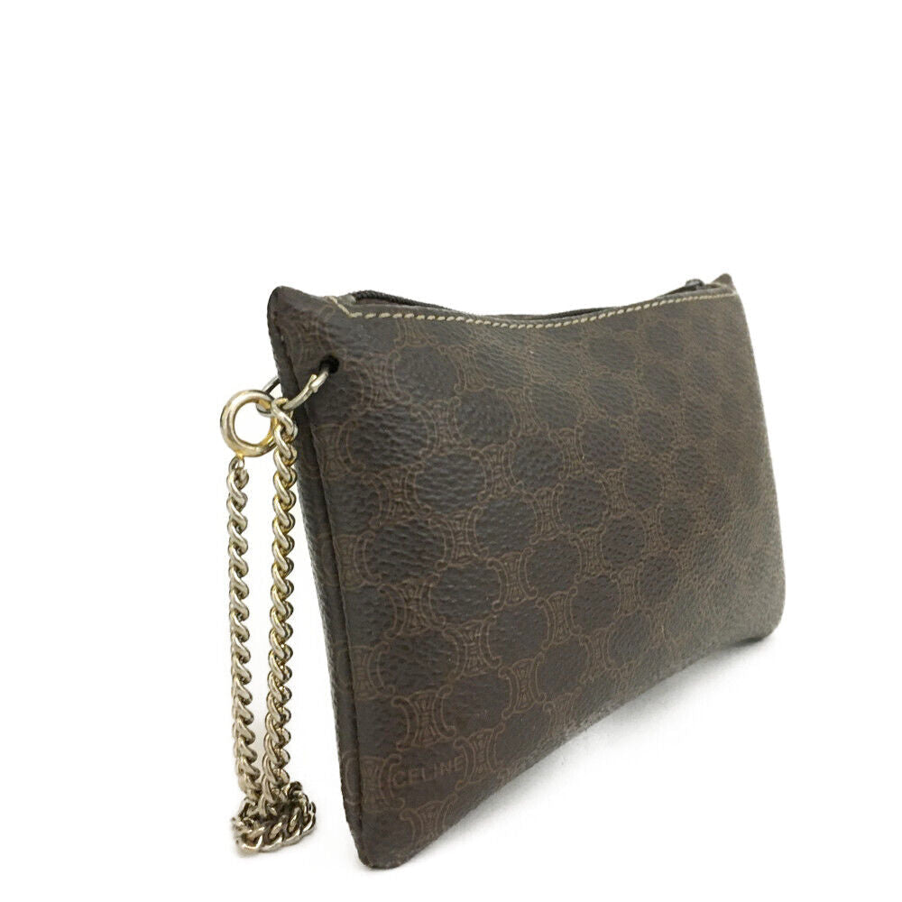 CELINE Triumph PVC Cosmetic Pouch Bag with Chain Wristlet