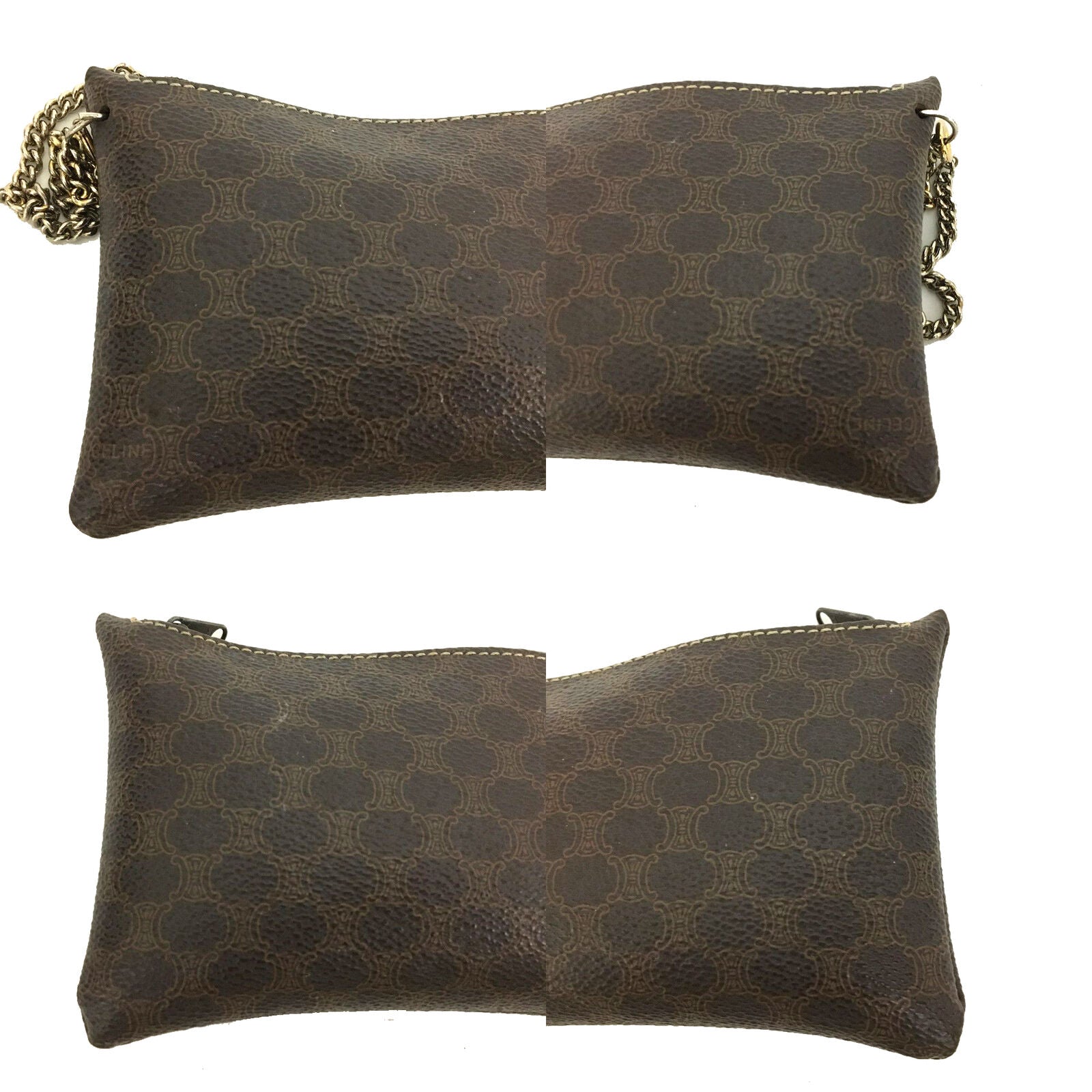 CELINE Triumph PVC Cosmetic Pouch Bag with Chain Wristlet