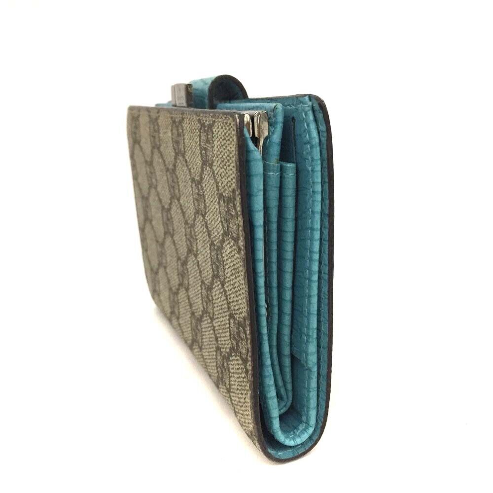 Gucci GG Plus Monogram Flap Wallet Blue Compact Kisslock