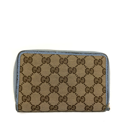 Gucci Monogram Dollar Calfskin Zip Around Compact Wallet Beige Ebony