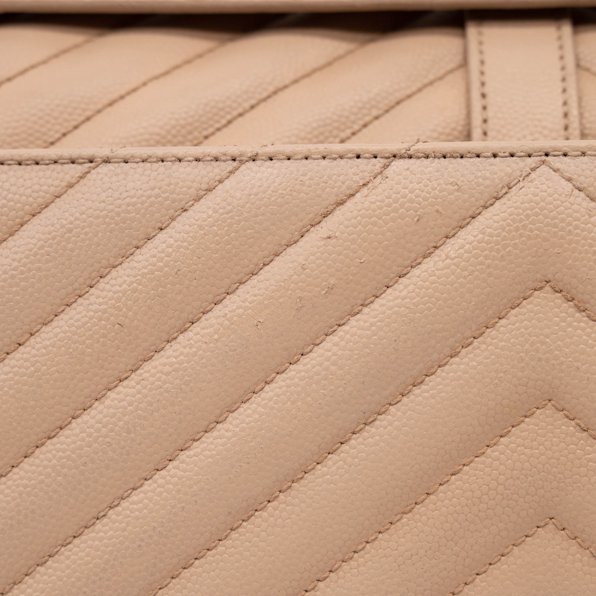 Saint Laurent Grain De Poudre Matelasse Chevron Large Monogram Satchel Dark Beige