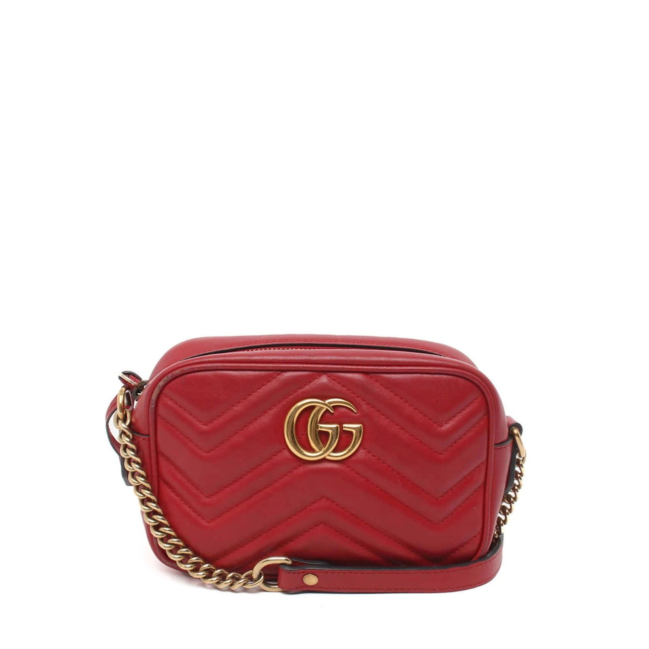 GUCCI GG Marmont Small Matelasse Hibiscus Red Chain Leather Shoulder Bag  Purse
