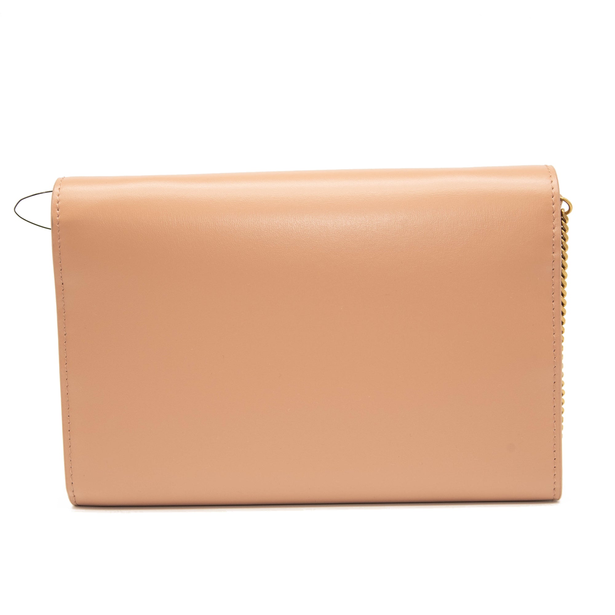 Saint Laurent Glossy Calfskin Monogram Chain Wallet Dark Beige