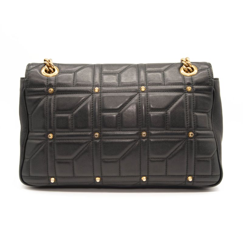 Gucci Calfskin Matelasse Studded Medium GG Marmont Shoulder Bag Black