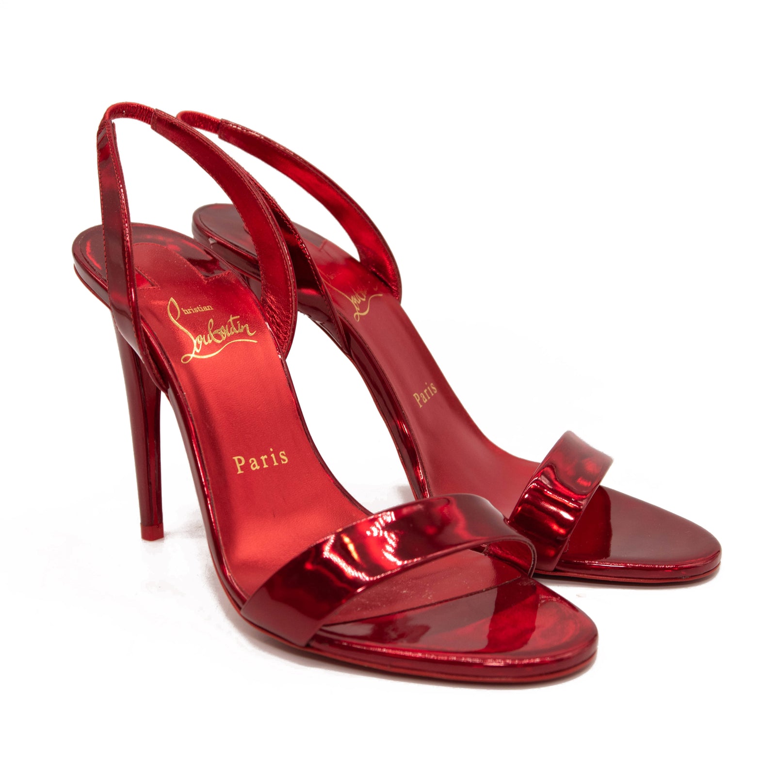 Christian Louboutin Astrid Slingback Sandal Red Metallic Size 38.5 EU