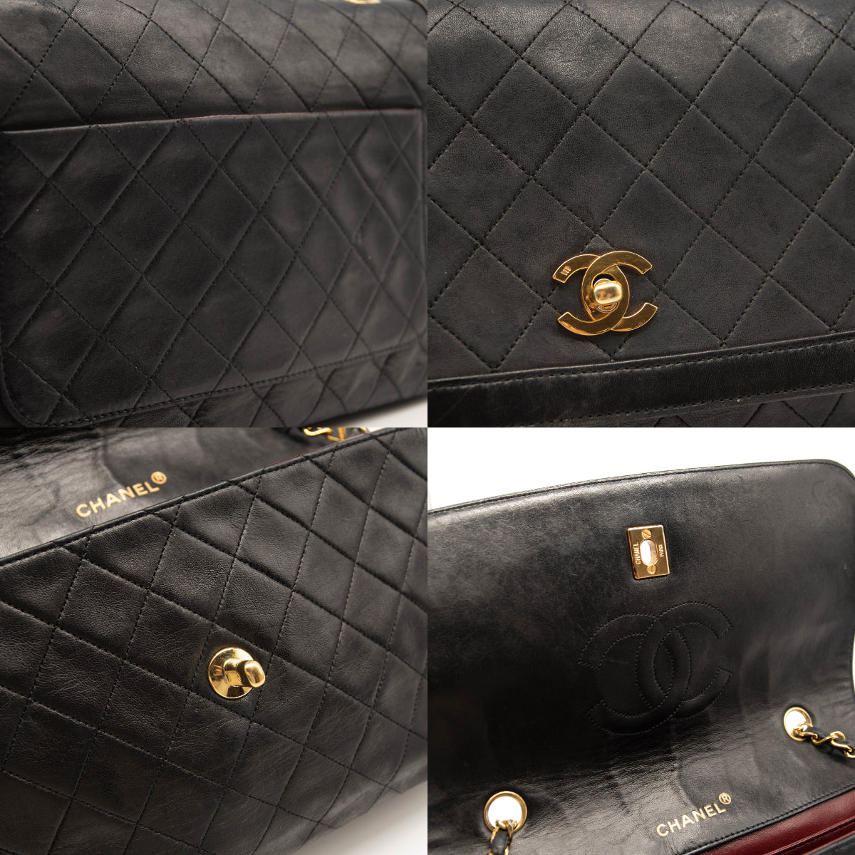 Black Quilted Lambskin Top Handle Flap Bag