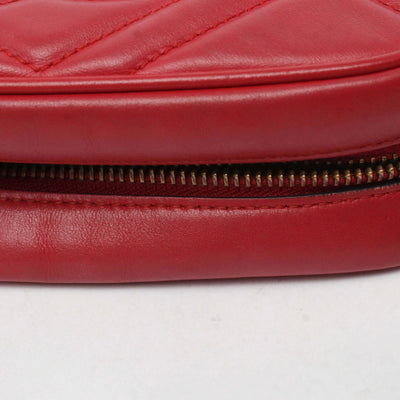 Gucci Calfskin Matelasse Mini GG Marmont Chain Shoulder Bag Hibiscus Red
