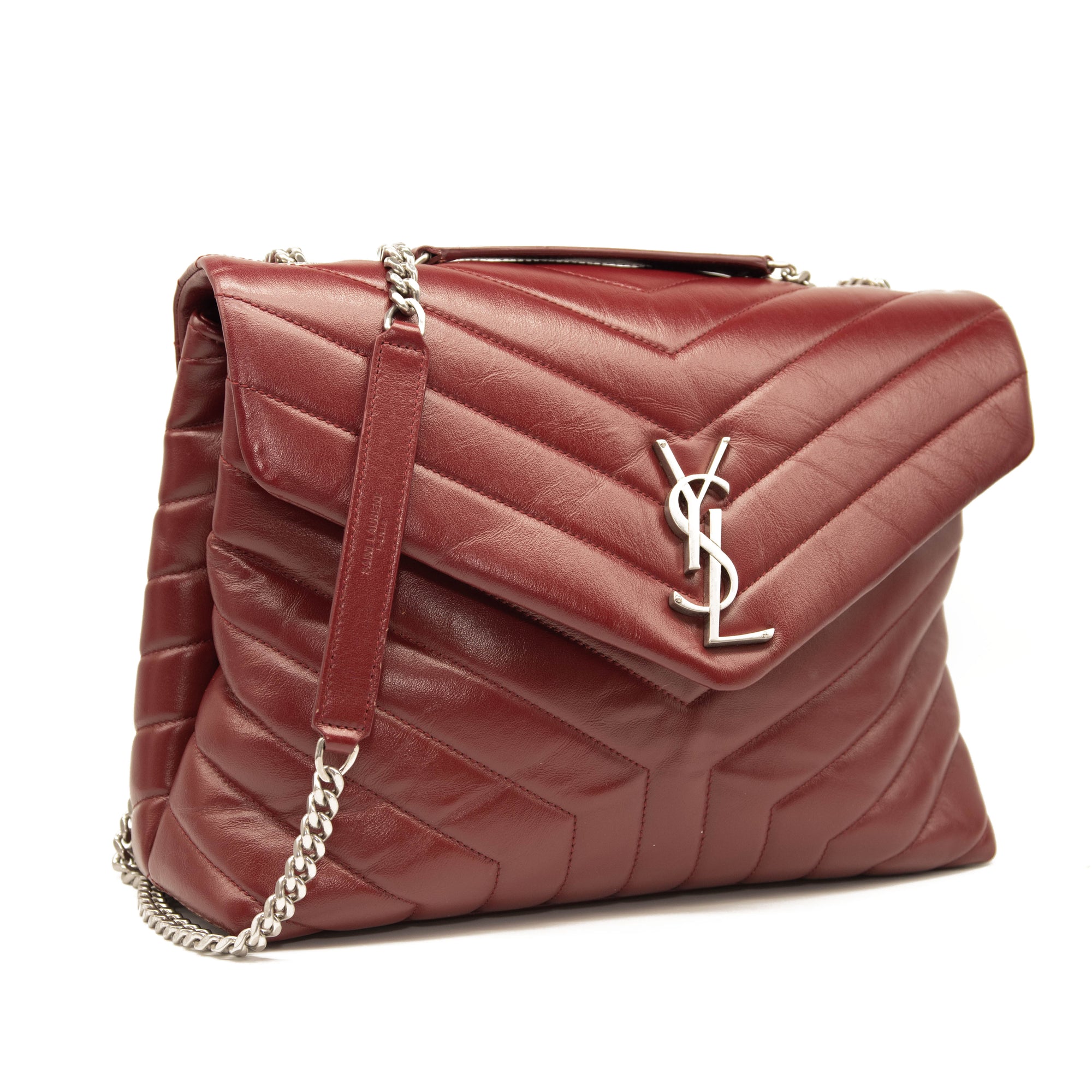 Saint Laurent Calfskin Y Quilted Monogram Medium Loulou Chain Satchel Palissandre