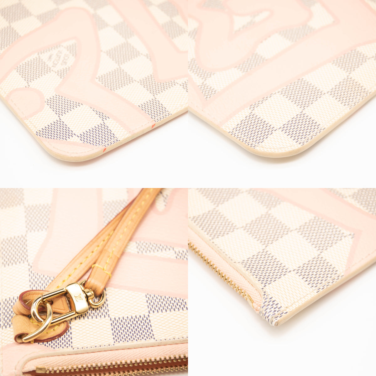 Authentic Louis Vuitton Neverfull Mm Tahitiennes Pink White Damier Azur Bag