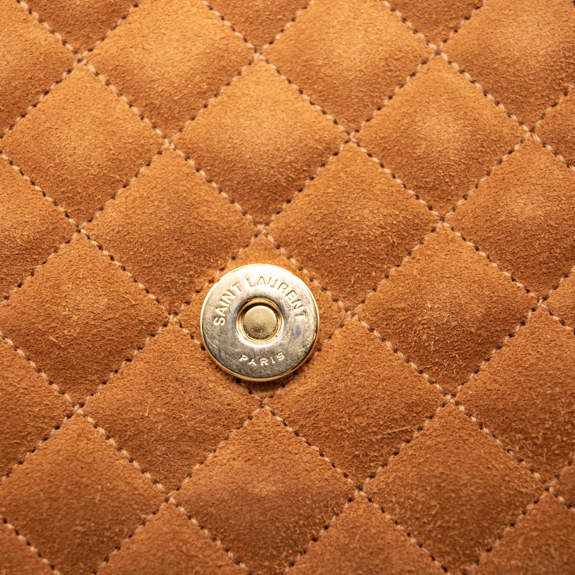 Saint Laurent Mixed Matelasse Triquilt Medium Monogram Satchel Brown Suede