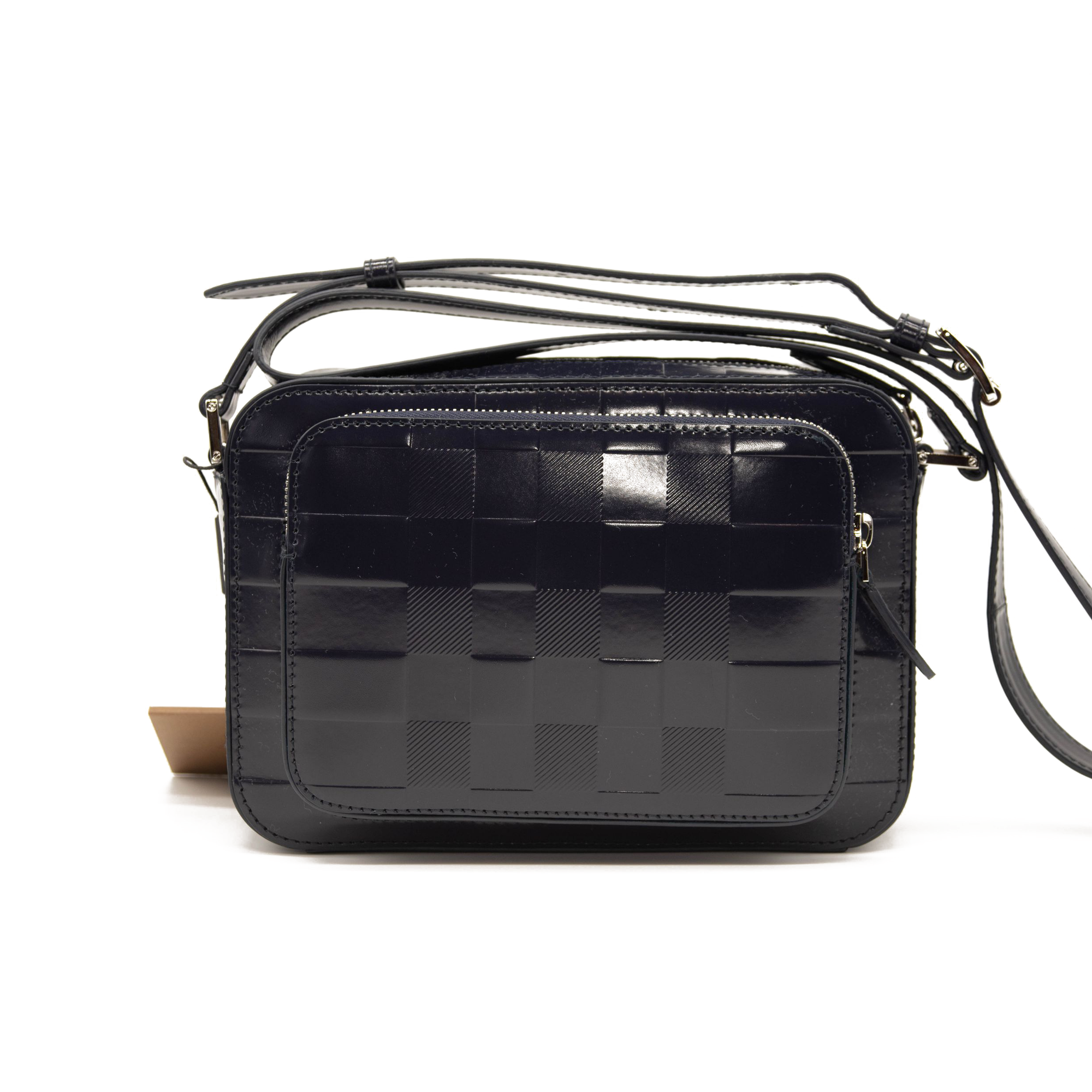 Burberry Paddy Check Embossed Leather Charcoal Blue