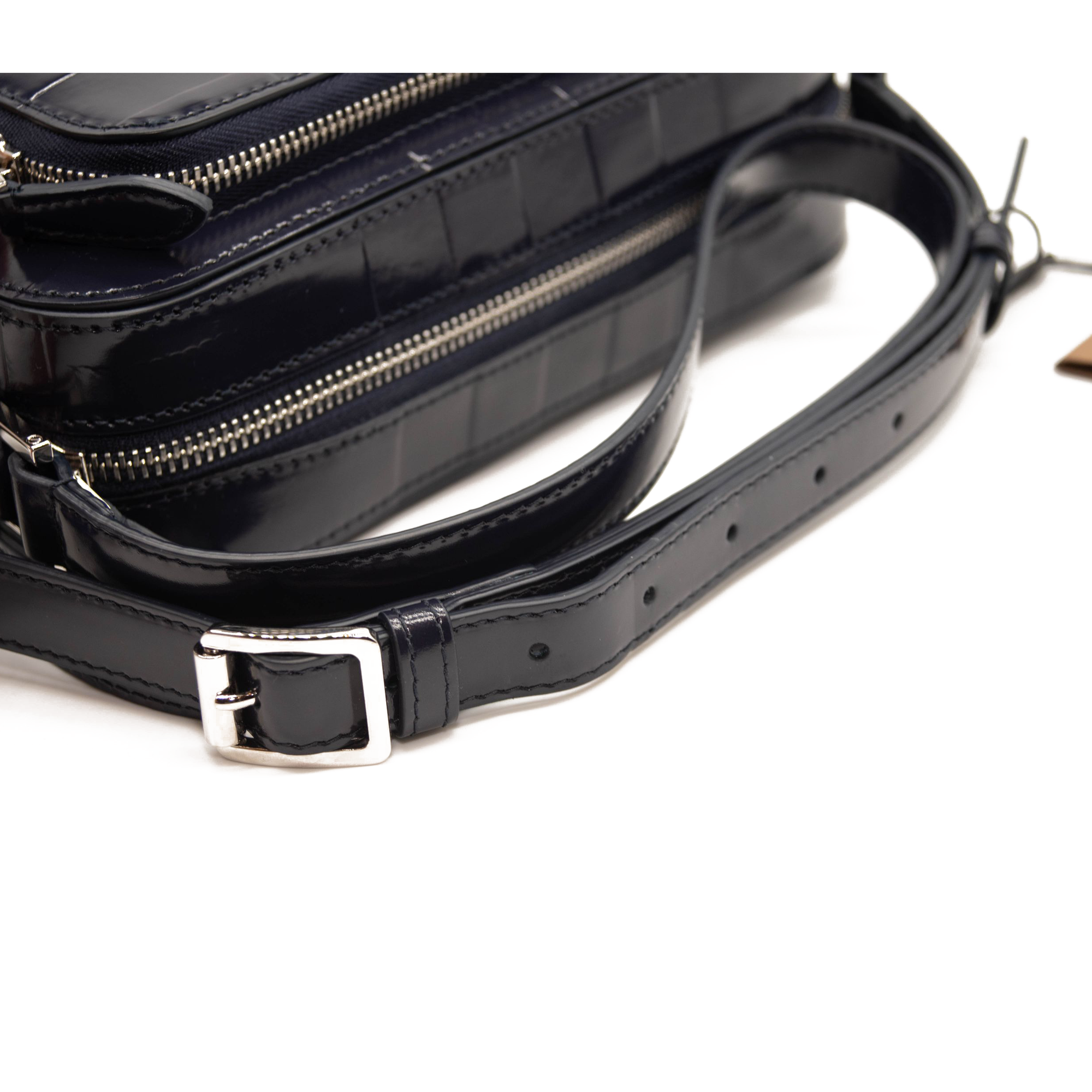 Burberry Paddy Check Embossed Leather Charcoal Blue