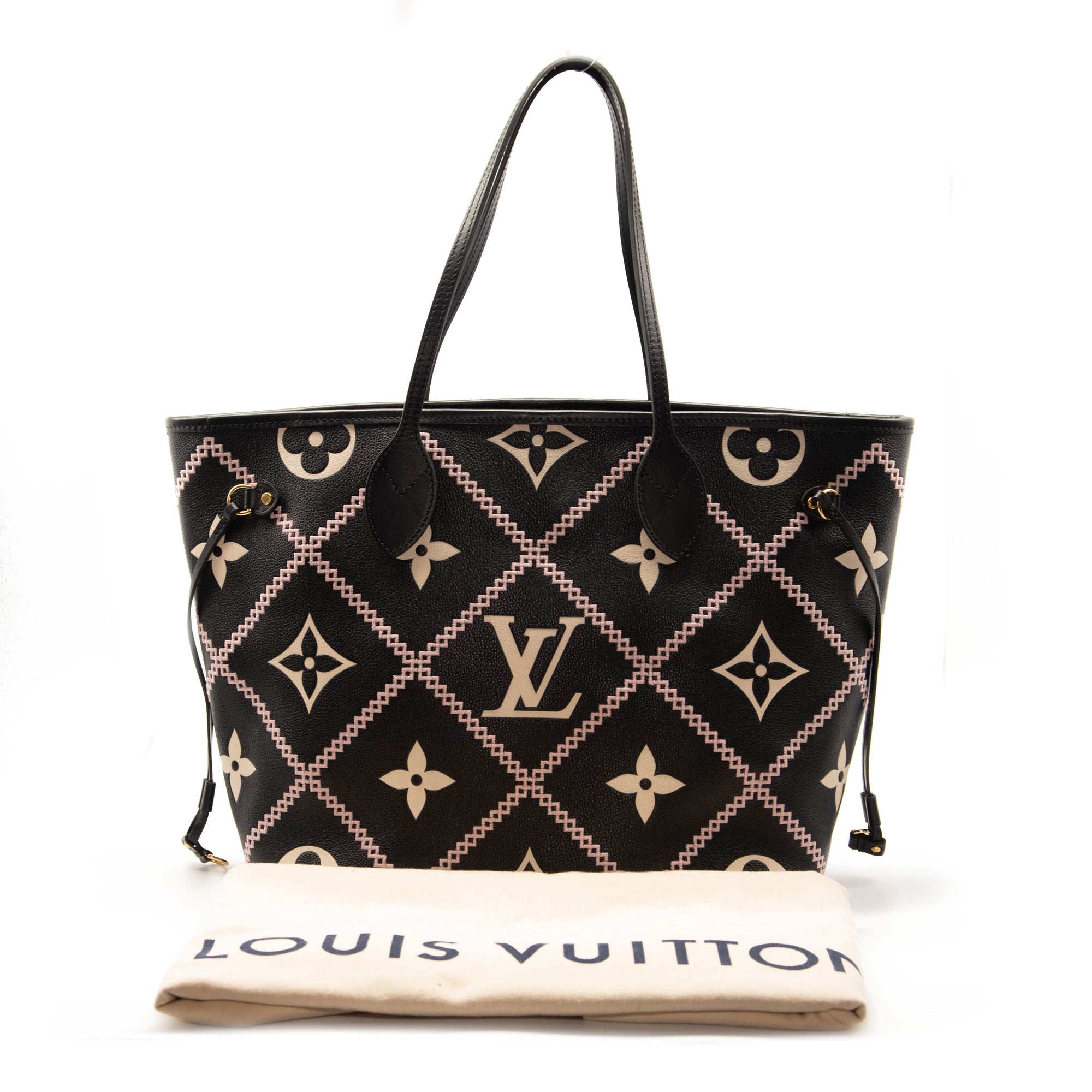 Louis Vuitton Empreinte Creme Black Neverfull MM Broderies Giant Bag with  Pouch