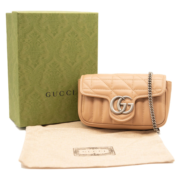 Gucci Beige GG Marmont Matelassé Super Mini Bag