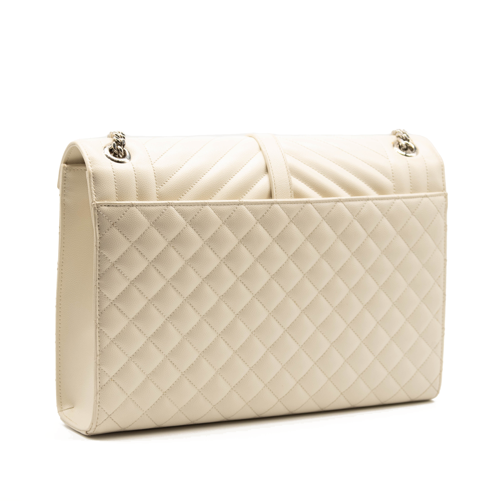 Saint Laurent Grain De Poudre Mixed Matelasse Large Triquilt Monogram Satchel Porcellana White