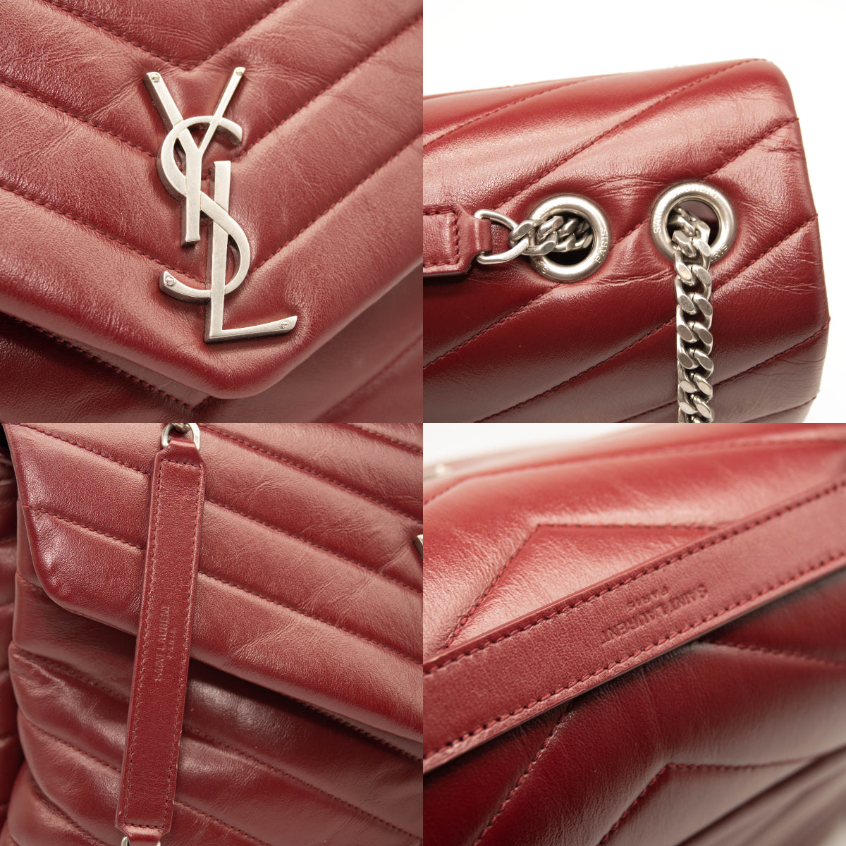 Saint Laurent Calfskin Y Quilted Monogram Medium Loulou Chain Satchel Palissandre