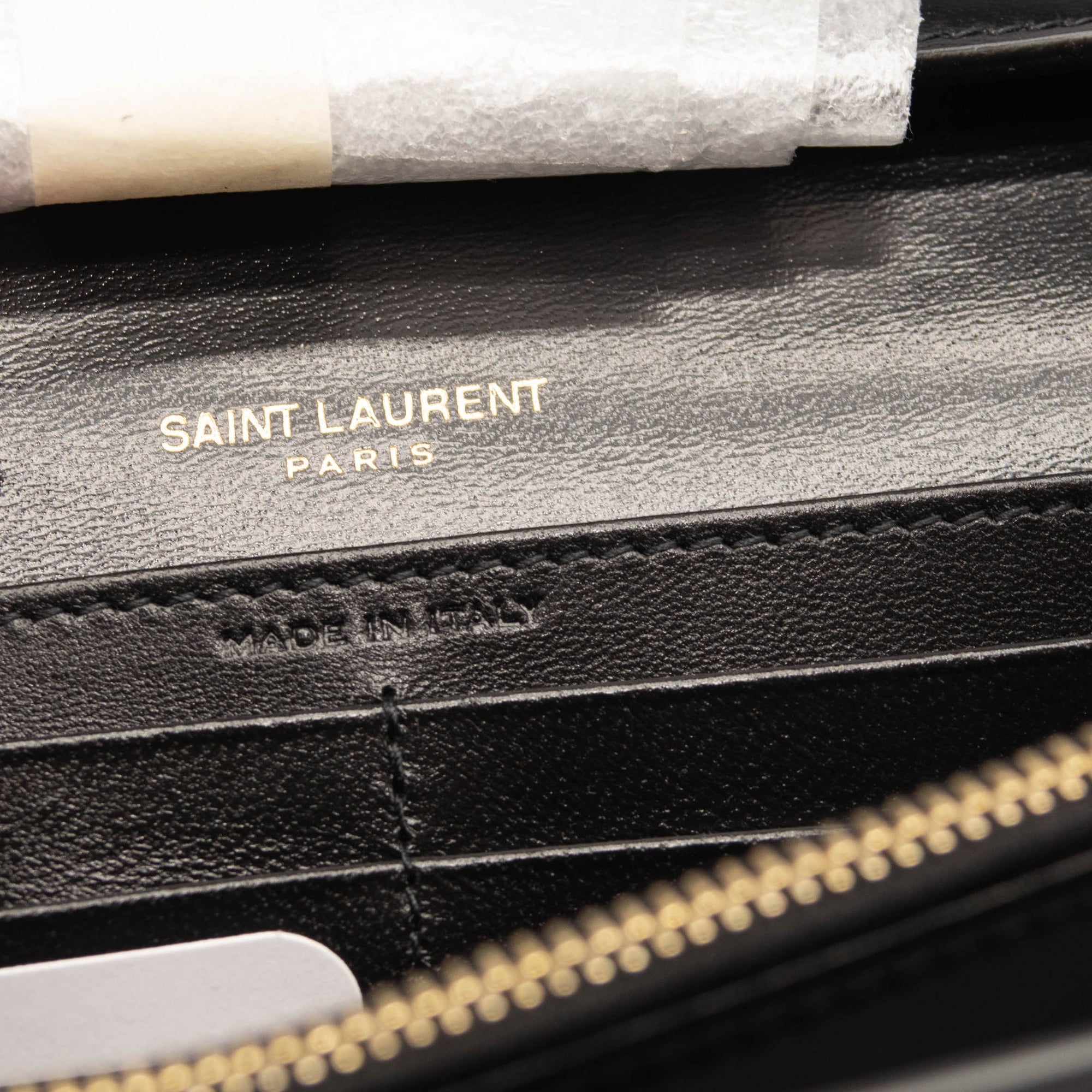 Saint Laurent Le Monogram YSL Glossy Wallet on Crossbody Chain Black Gold