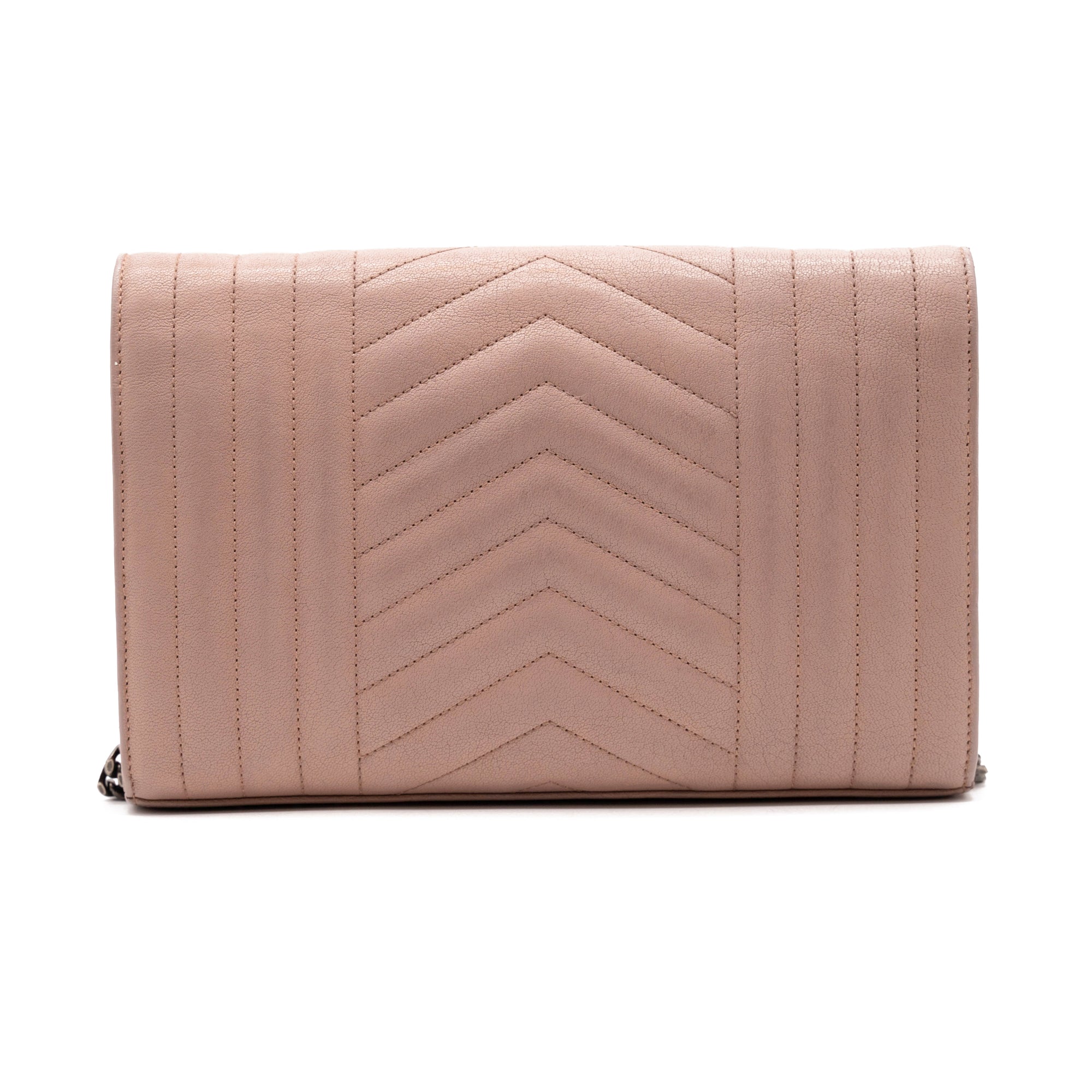 Saint Laurent Chain Wallet Monogram Envelope Tri-quilt Beige Sheepskin Leather Shoulder Bag