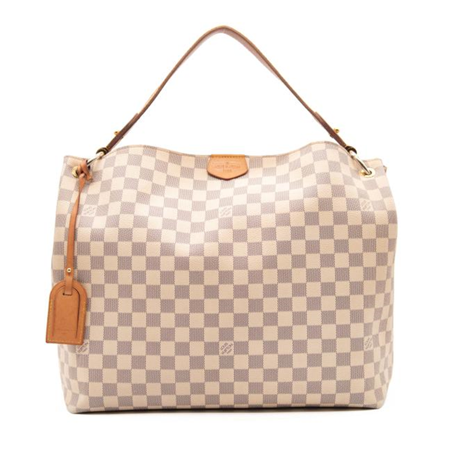 Louis Vuitton Graceful Damier Azur Mm Rose Ballerine White Canvas Tote