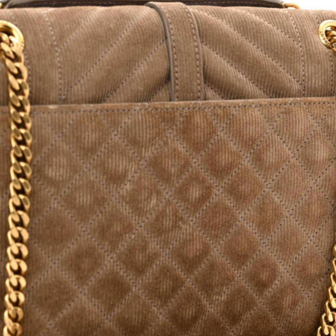 Saint Mixed Matelasse Triquilt Medium Monogram Satchel Beige