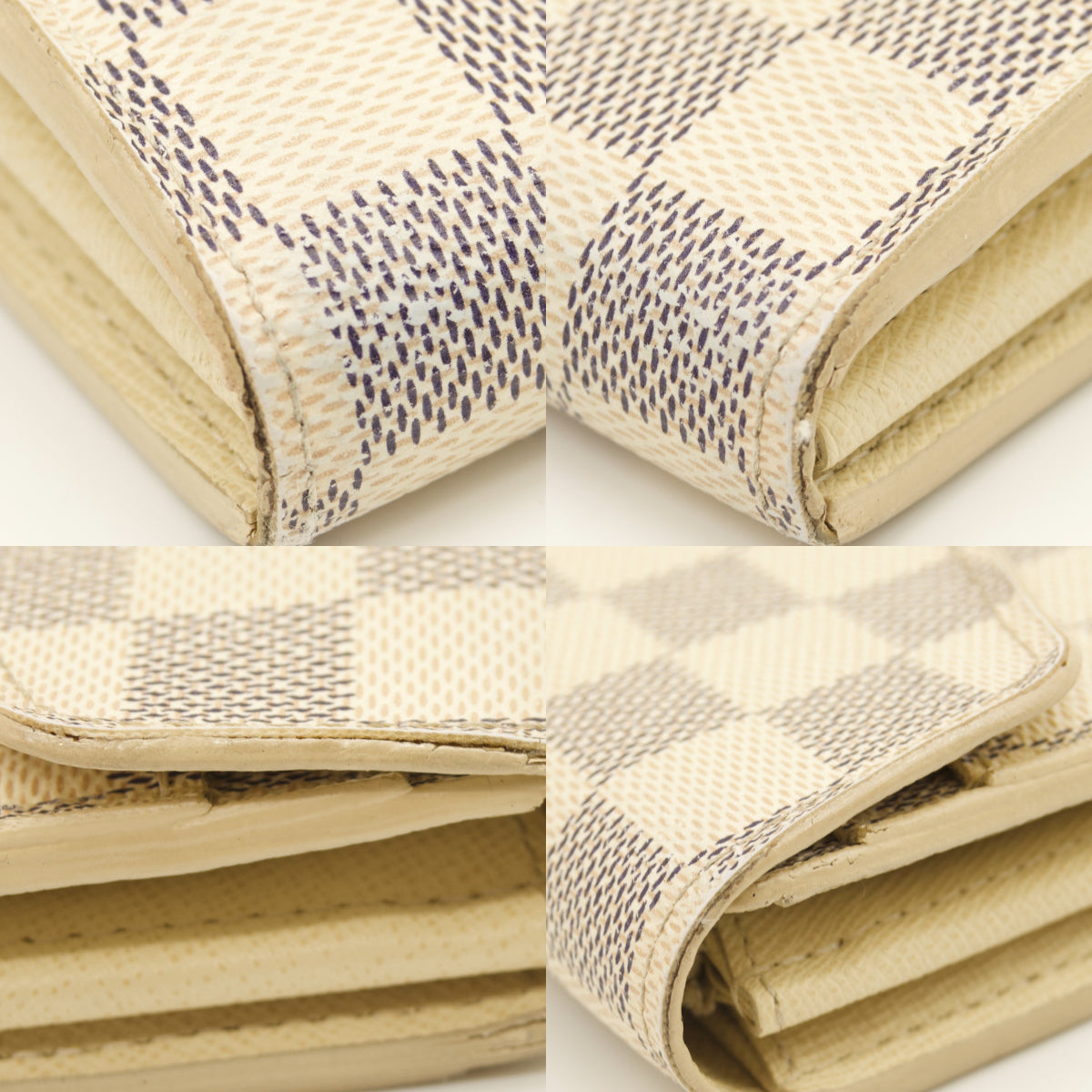 USED Louis Vuitton Damier Azur Sarah NM Flap Wallet White Canvas