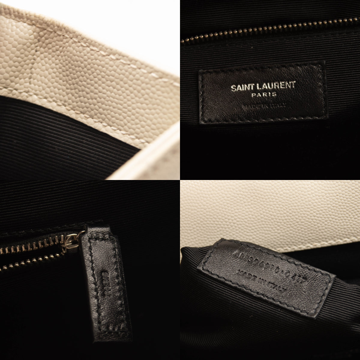 Saint Laurent Grain De Poudre Mixed Matelasse Large Triquilt Monogram Satchel Porcellana White